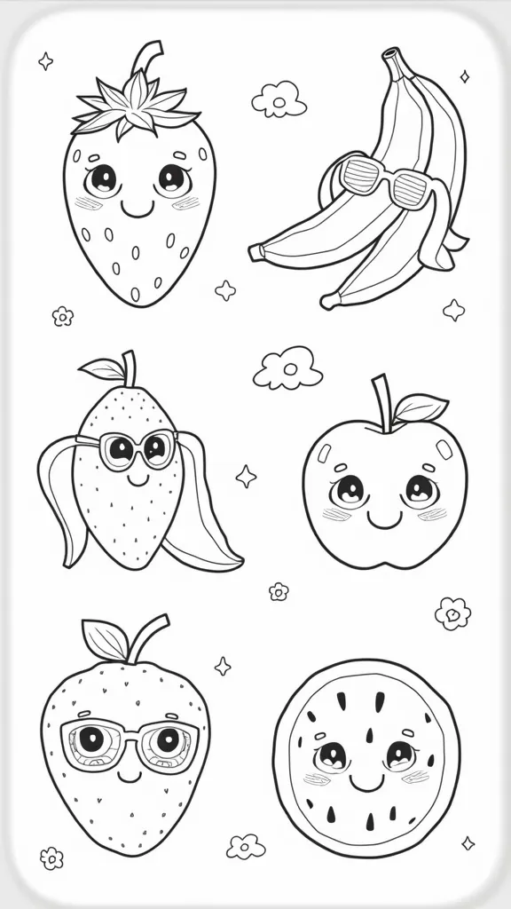 printable cute fruit coloring pages